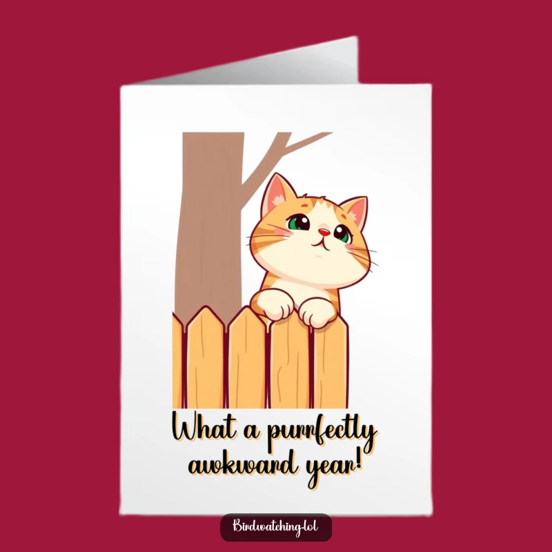 Free Printable Birthday Card: Surprised Cat Neck Stretch - Funny Downloadable Gift
