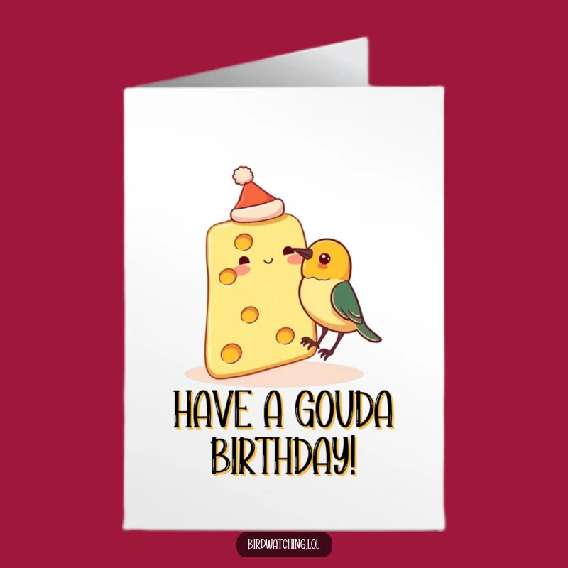 Free Printable Funny Cheese Birthday Card: Bird Pecking Hat Downloadable