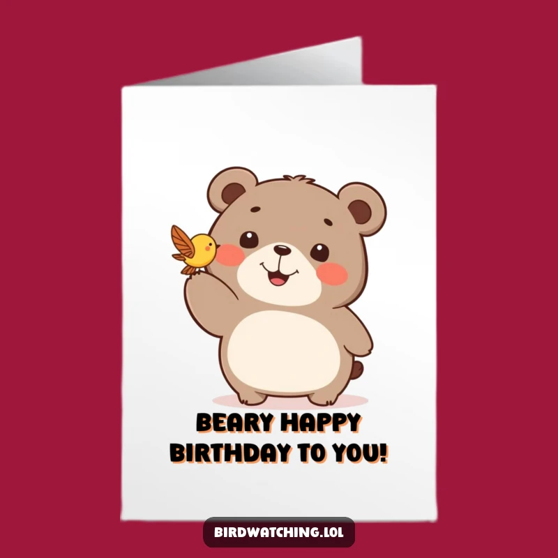 Free Printable Happy Bear Bird Birthday Card - Excited Pointing Downloadable Gift