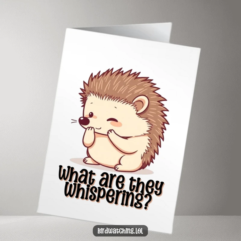 Funny Free Printable Hedgehog Birthday Card: A curious hedgehog cups paws to ear, listening intently, perfect for a DIY gift.