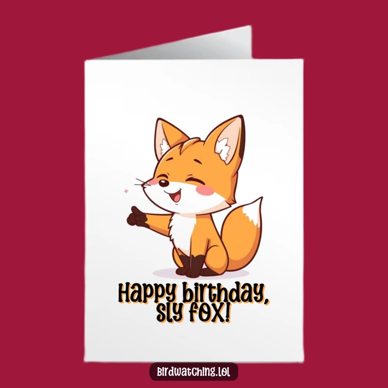 Free Printable Birthday Card: Excited Fox Points Downloadable Gift for Celebration