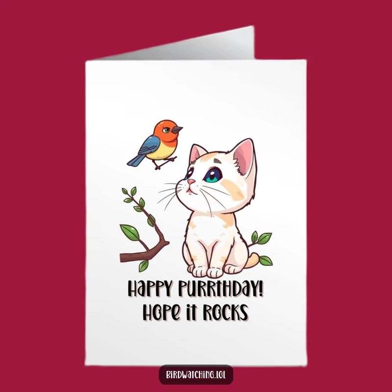 Free Printable Curious Cat Birthday Card: Bird Watcher Downloadable