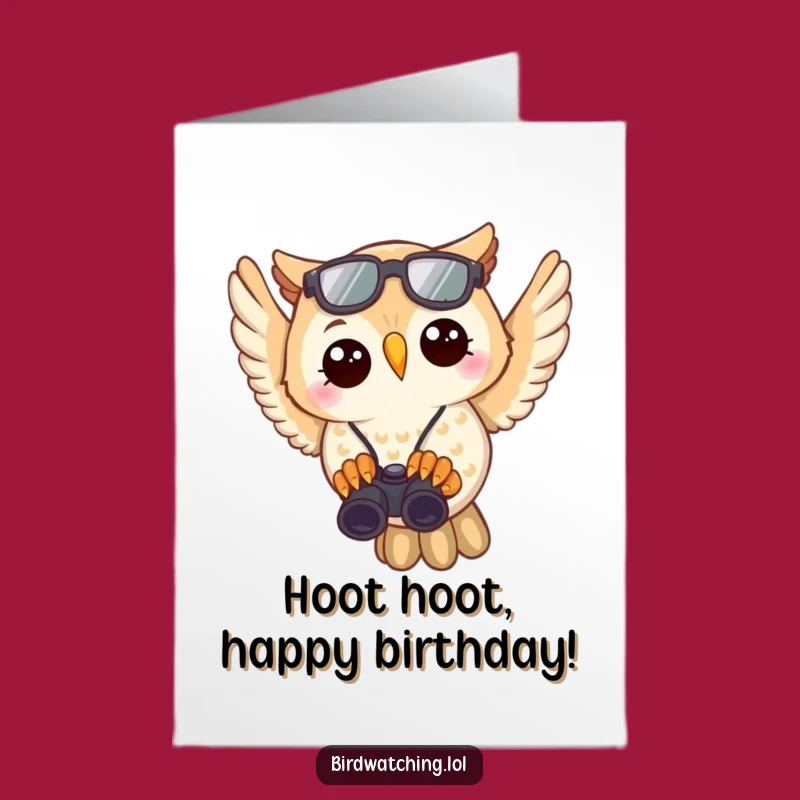 Free Printable Birthday Card: Owl with Binoculars - Funny Discovery Gift