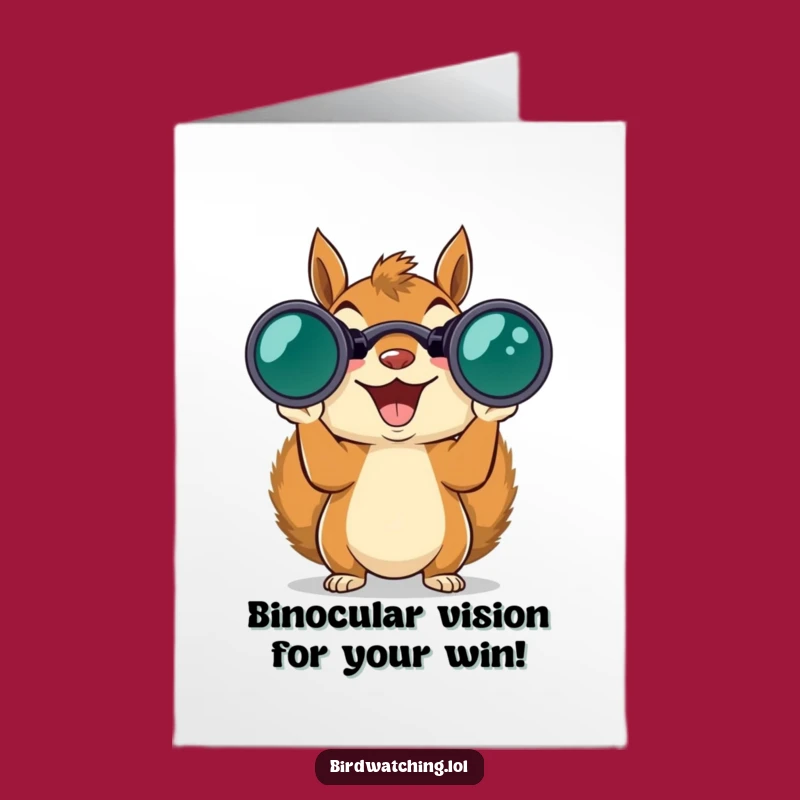 Free Printable Congrats Card: Excited Squirrel Binoculars, Humorous Downloadable Gift!