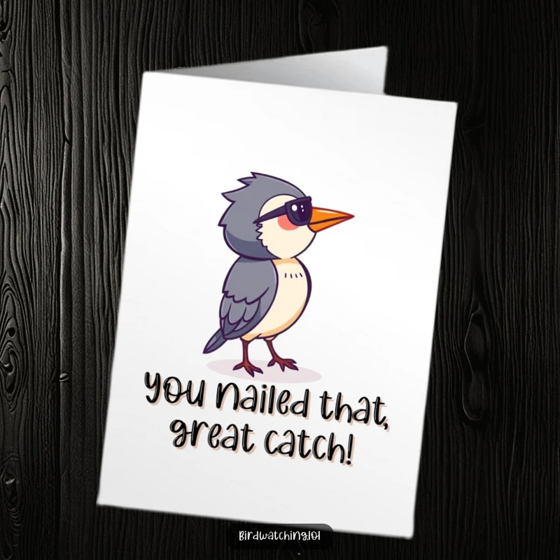 Funny Free Printable Congratulations Card: Determined bird watcher surveying horizon intently, spotting success, a humorous download.