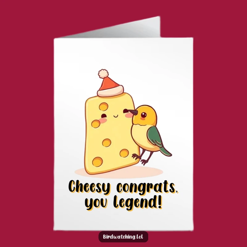 Free Printable Congrats Card: Funny Cheese Bird Pecking Downloadable