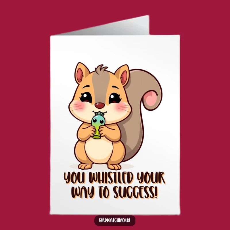 Free Printable Congratulations Card: Squirrel's Bird Whistle for Your Big Win
