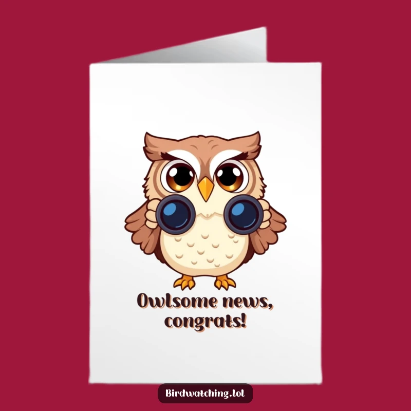 Free Printable Congrats Card: Shocked Owl Binoculars Downloadable Gift for Big News