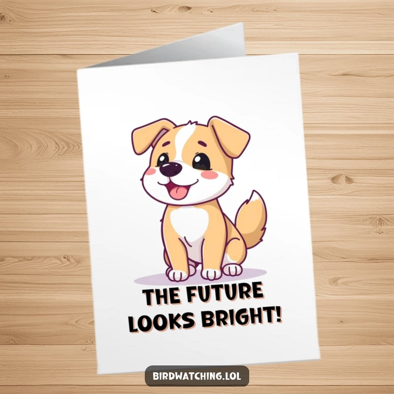 Funny Free Printable Dog Congrats Card: A beaming dog wags tail scanning horizon, celebrating success with pure joy, great gift.