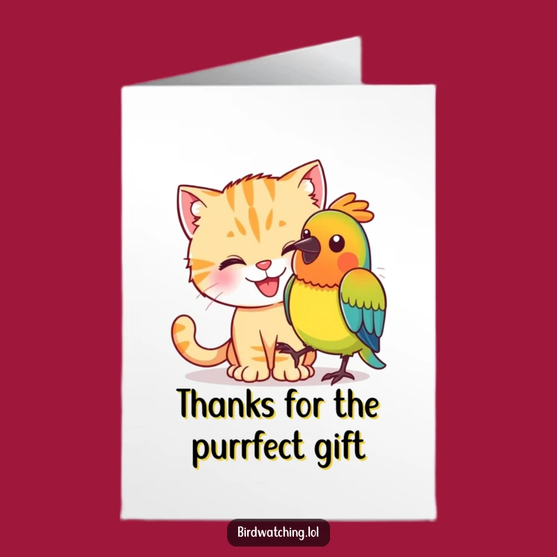 Charming Free Printable Thank You Card: Cat & Bird, Downloadable Gift!