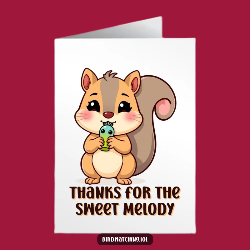 Free Printable Thank You Card: Squirrel's Bird Whistle Says Thanks with Humor