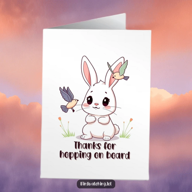 Funny Free Printable Thank You Card: A determined bunny observes a flying creature, representing focused and sincere gratitude.