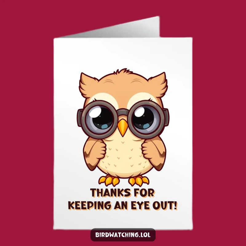 Free Printable Thank You Card Funny Owl Binoculars Curious Eyes Gift