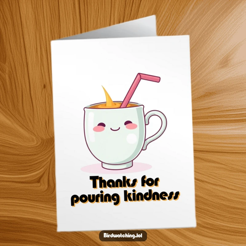 Funny Free Printable Thank You Card: Teacup with a straw on handle spills its contents dramatically.