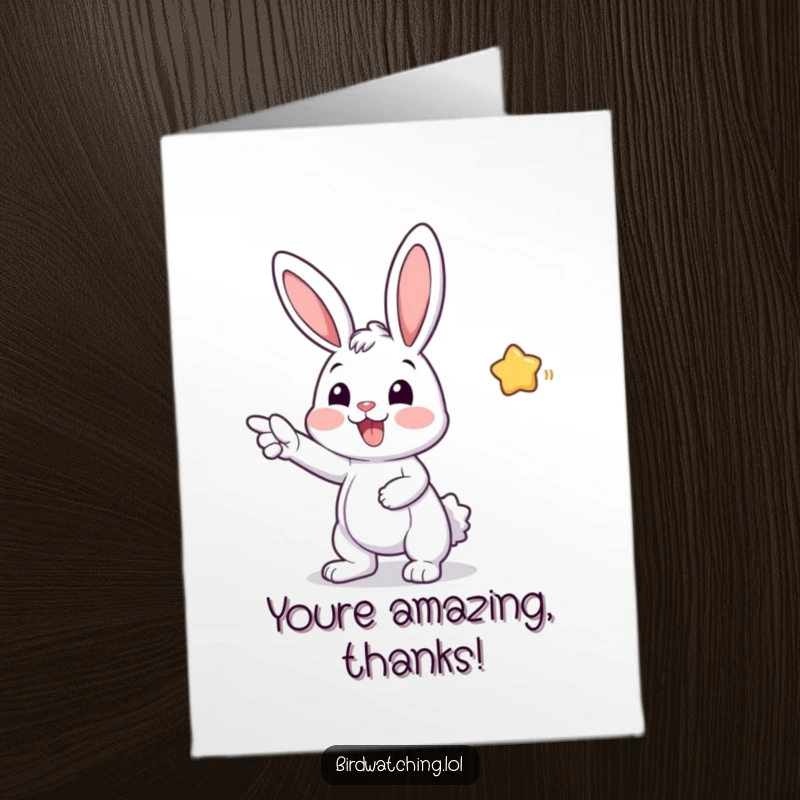 Funny Free Printable Thank You Card with a cheerful bunny pointing energetically, showing sincere gratitude.