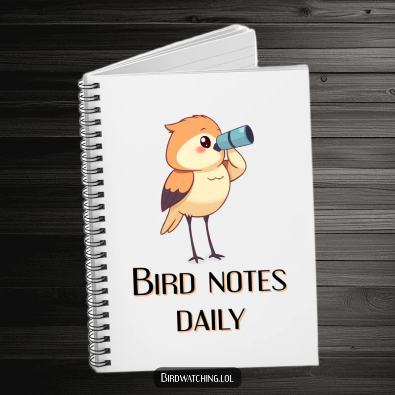 Funny bird watcher notebook, determinedly surveying the horizon, a charming journal for notes and sightings.