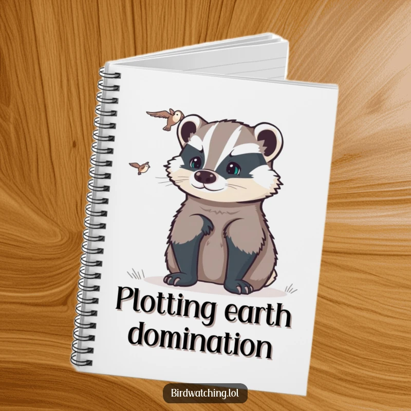 Funny determined badger notebook cover featuring a badger watching intently, perfect for noting down focused ideas and plans.