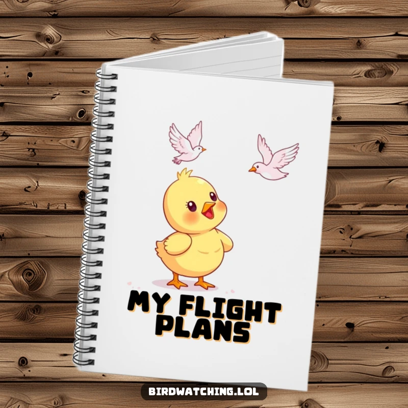 Funny duckling notebook, delightedly watching a bird fly, ready to record observations. Ideal for notes.