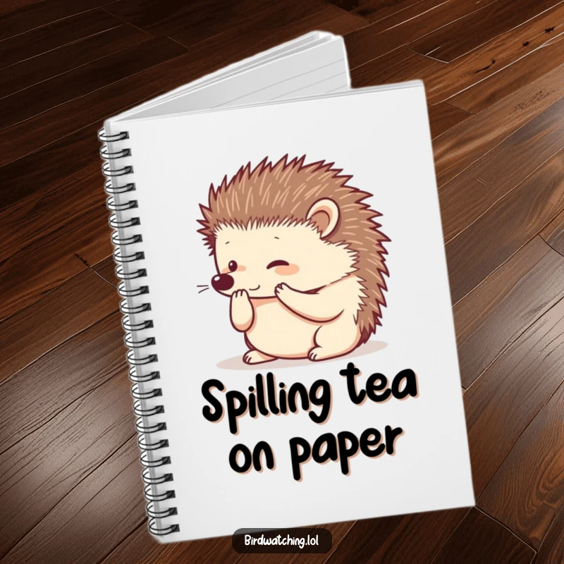 Funny hedgehog notebook, cupped paws to ear, listening intently, perfect for notes and secrets, humorous gift.