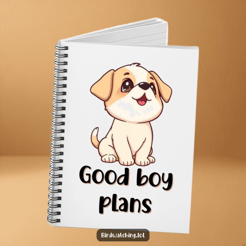 Funny Playful Puppy Notebook: A humorous notebook featuring a playful puppy wagging its tail and looking upwards, ideal for jotting notes.