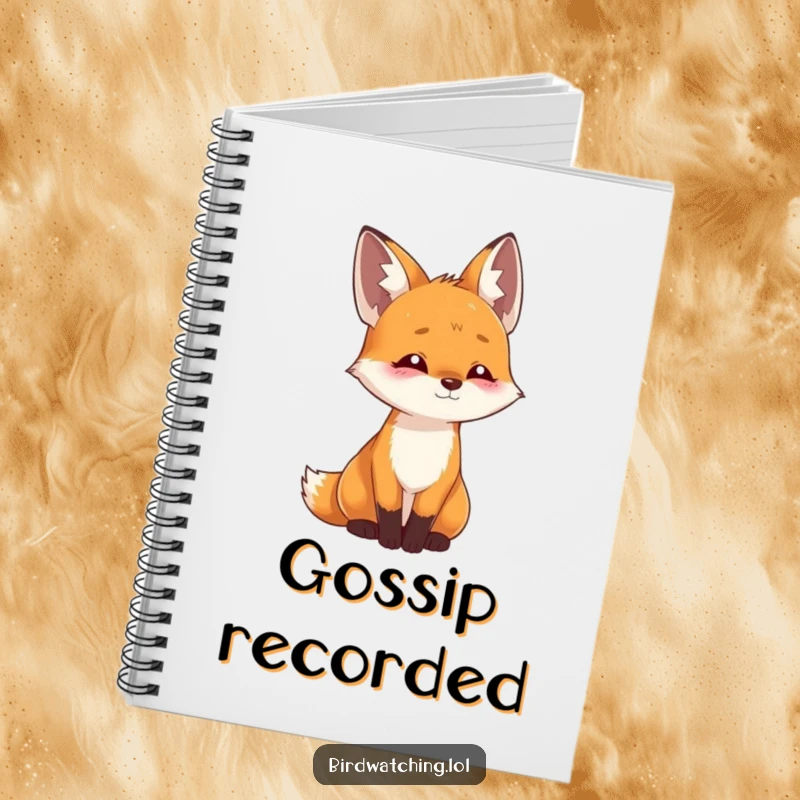 Funny playful fox notebook featuring a curious fox tilting its head, listening intently with a thoughtful expression, ideal for notes.