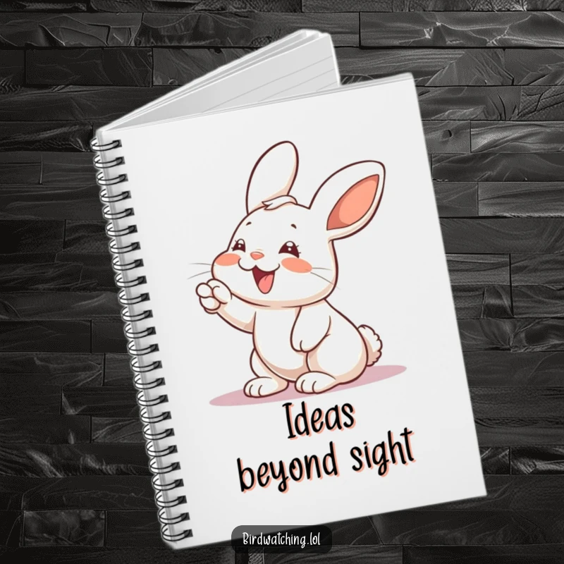 Funny rabbit notebook, giggling and pointing excitedly, a charming journal for jotting down thoughts and doodles.