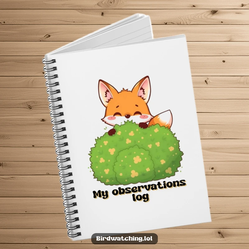 Funny Notebook: A joyful fox peeking from behind a bush, observing and ready to record notes.