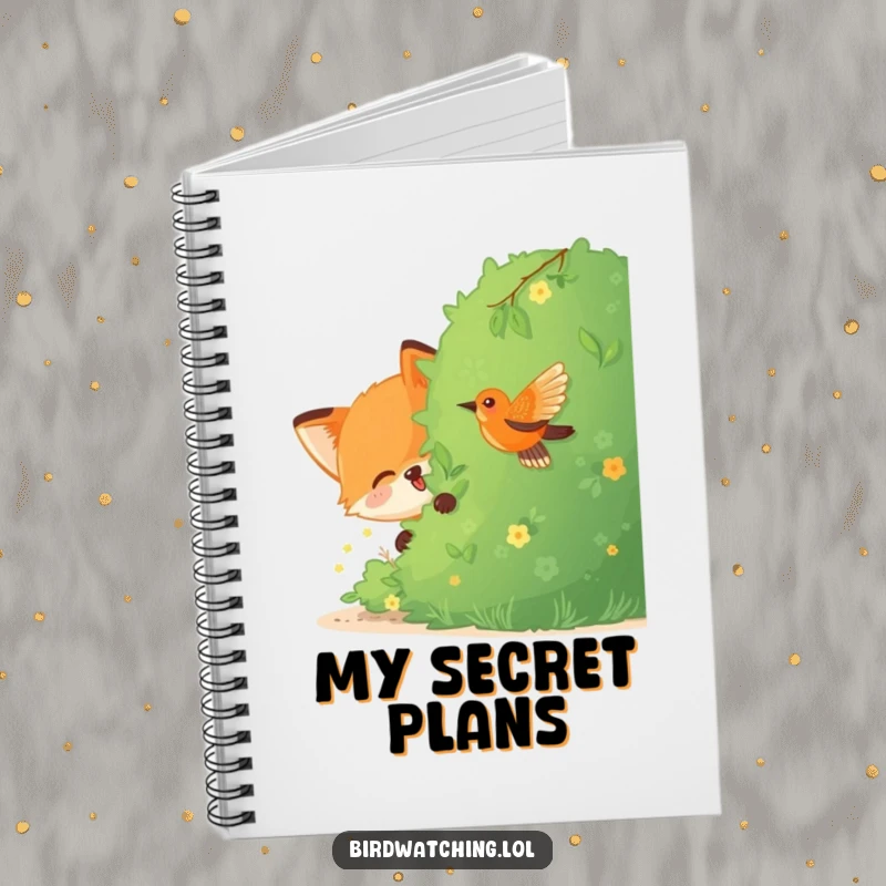 Funny Fox Notebook: A joyful fox hiding behind a bush, watching a bird, great for notes and journaling with a smile.
