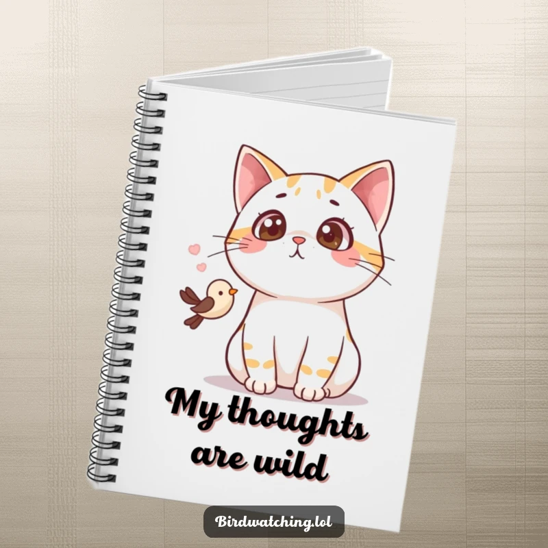 Funny surprised cat notebook, featuring a cat’s shocked gasp at a bird, perfect for journaling and note-taking.