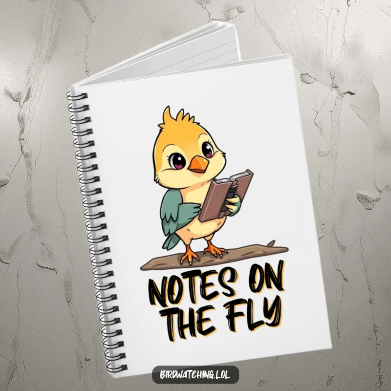 Funny, determined bird watcher looking focused while sketching, perfect notebook for creativity.