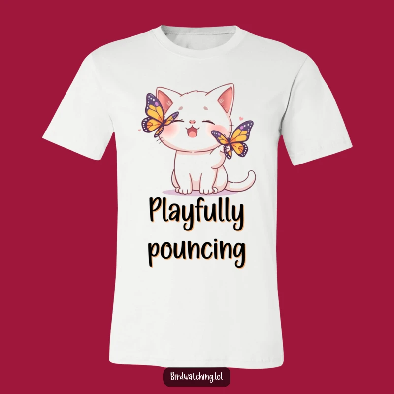 Funny Cat Butterfly T-Shirt: Giggling Feline's Playful Chase