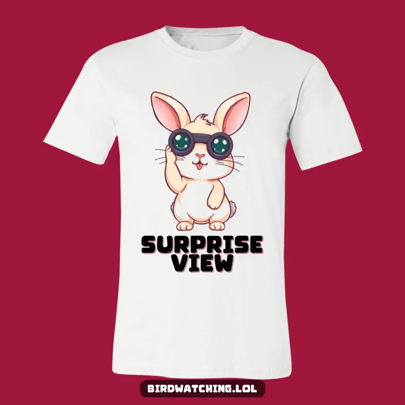Funny Surprised Rabbit T-Shirt: Curious Binoculars Tee for Laughs