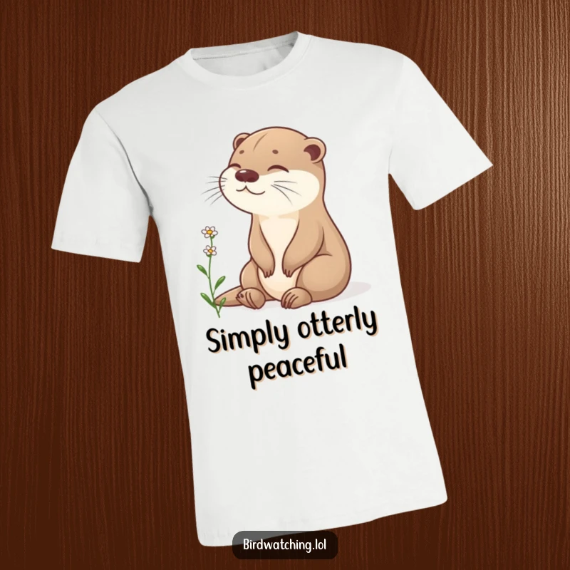 Funny content otter t-shirt, sitting peacefully, observing flower, calm and happy, perfect funny gift.