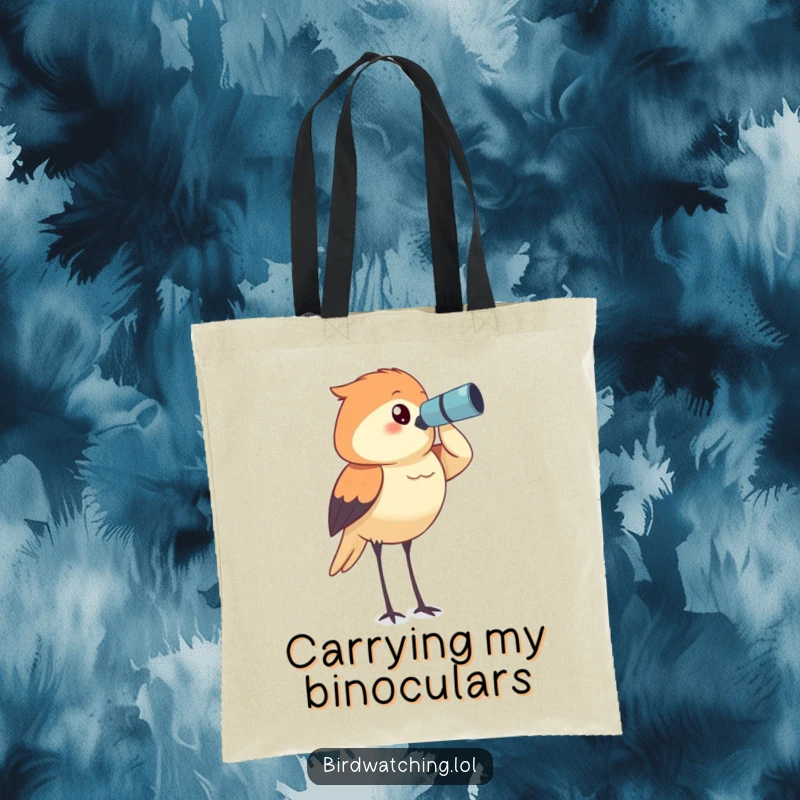 Funny bird watcher tote bag, intently surveying the horizon, a practical and humorous item for nature lovers.