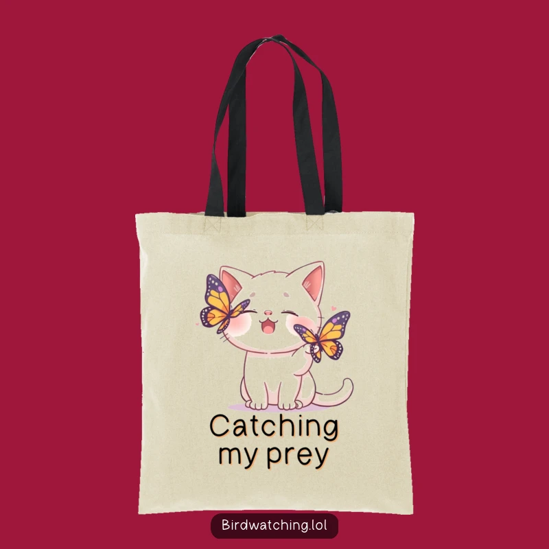 Funny Cat Tote Bag: Carry Fun with a Butterfly-Chasing Cat