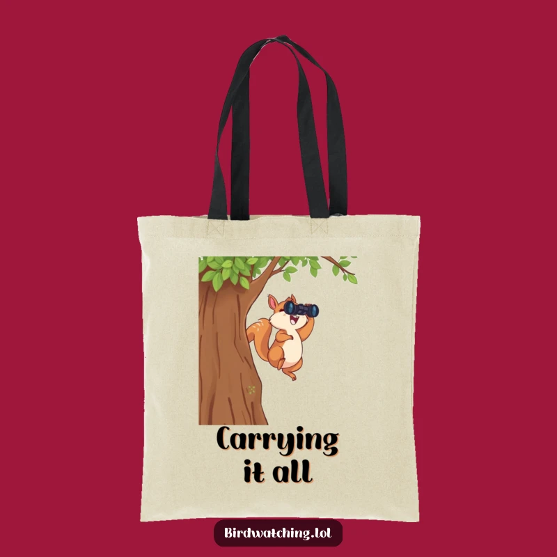 Funny Leaping Squirrel Tote Bag: Joyful Binocular Explorer Carryall