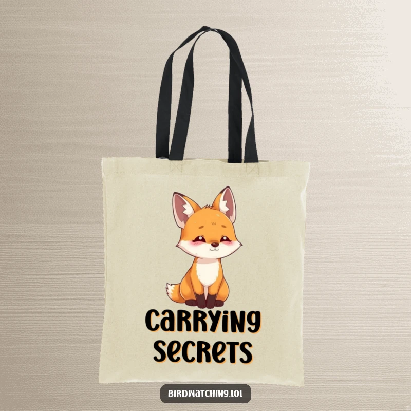 Funny playful fox tote bag with a curious fox tilting its head, listening intently with an engaged expression, ideal for everyday.