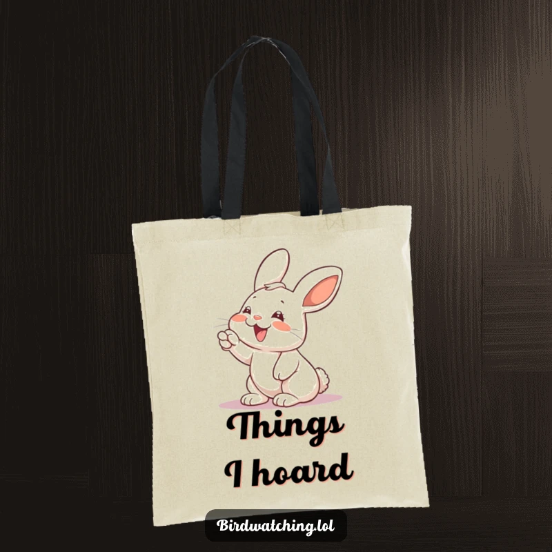Funny rabbit tote bag, giggling and pointing, a cute and practical item for carrying treasures and smiles.
